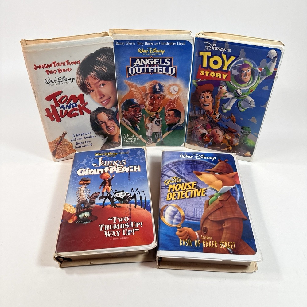Disney VHS Lot 5 Toy Story James Giant Peach Mouse Detective Tom Huck Angels
